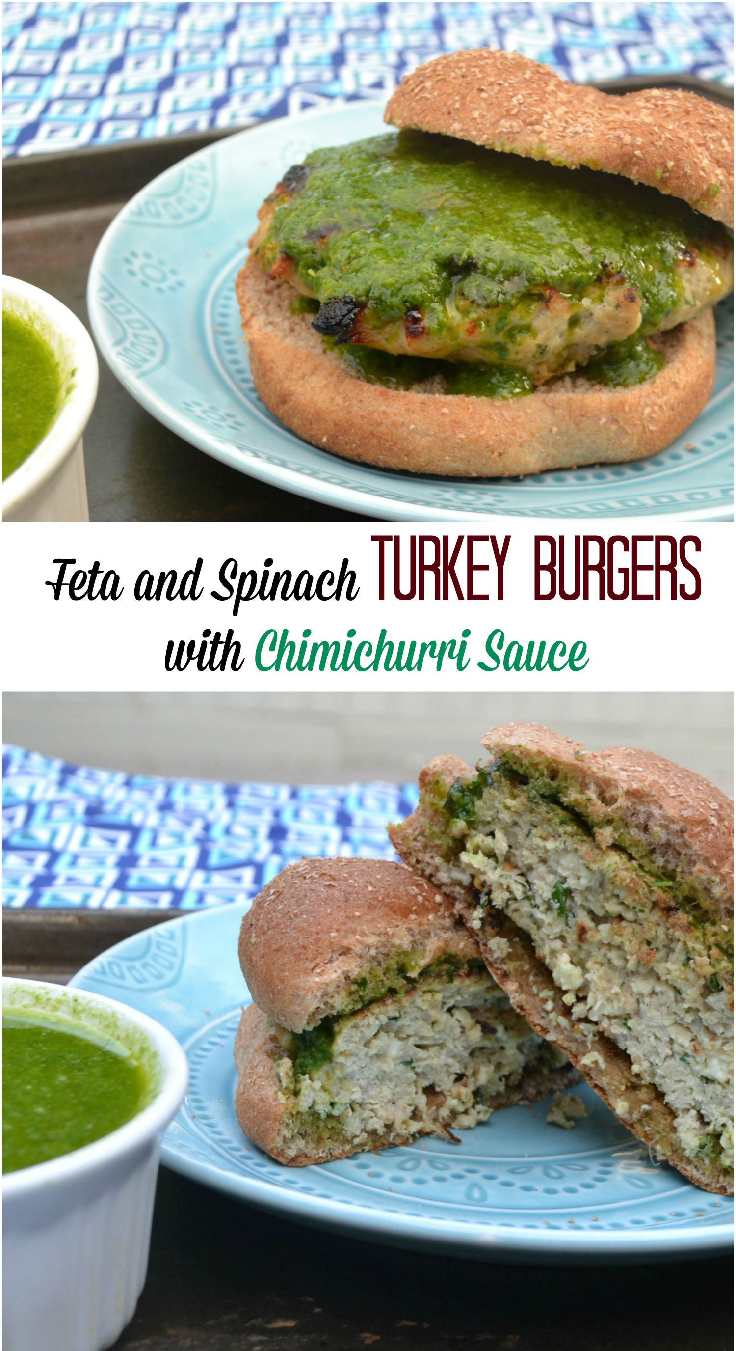 Feta and Spinach Turkey Burgers with Chimichurri Sauce