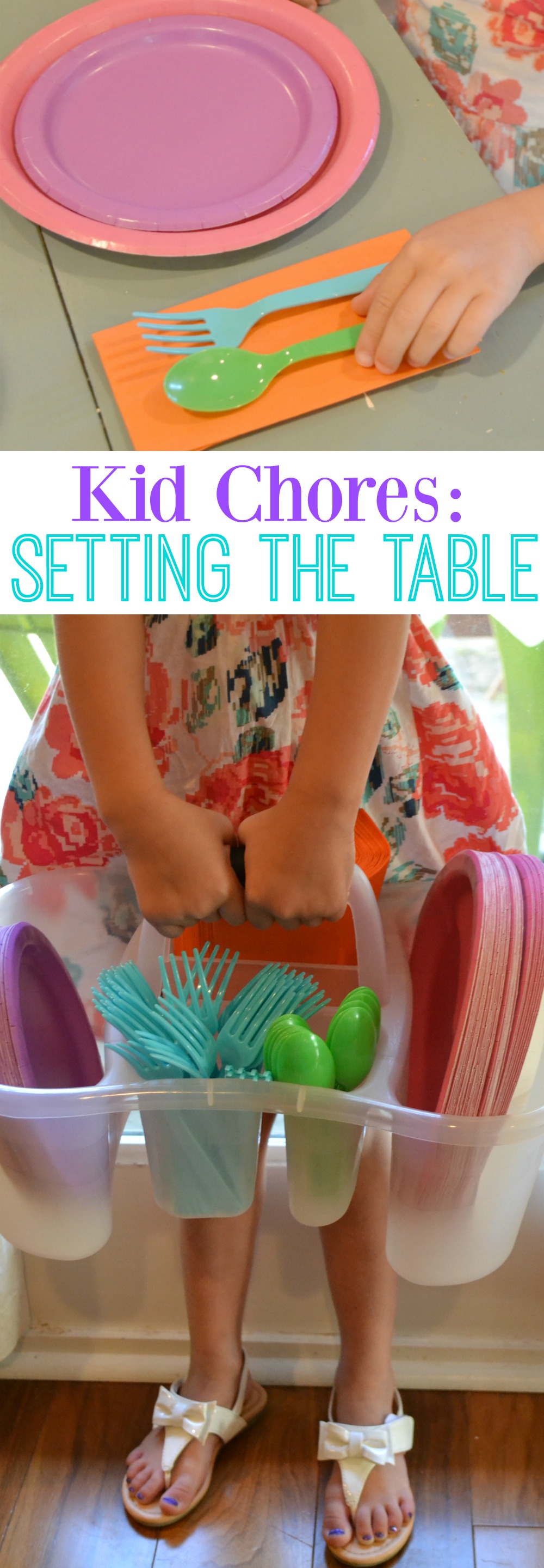 Kid Chores: Setting the Table. This caddy is perfect for toddlers learning chores. It has everything they need in all one space.