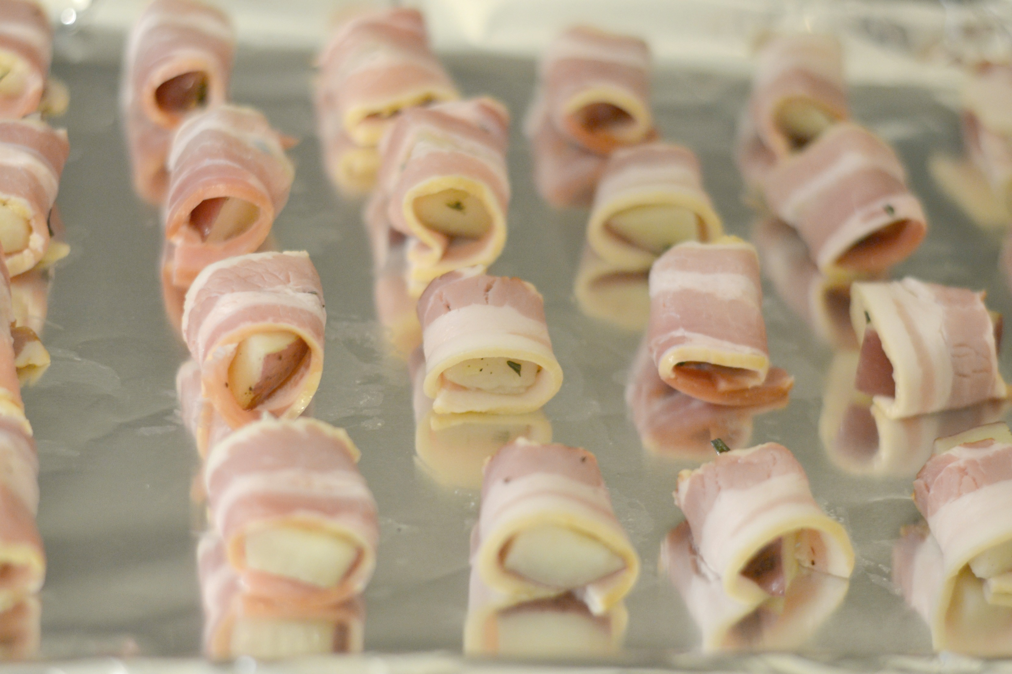 Bacon Wrapped Potato Bites with Spicy Sour Cream Dip