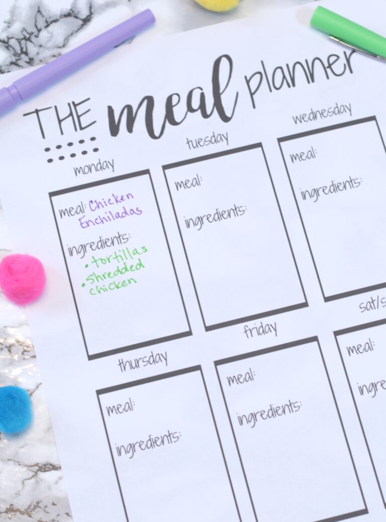 printable weekly meal planner template with snacks