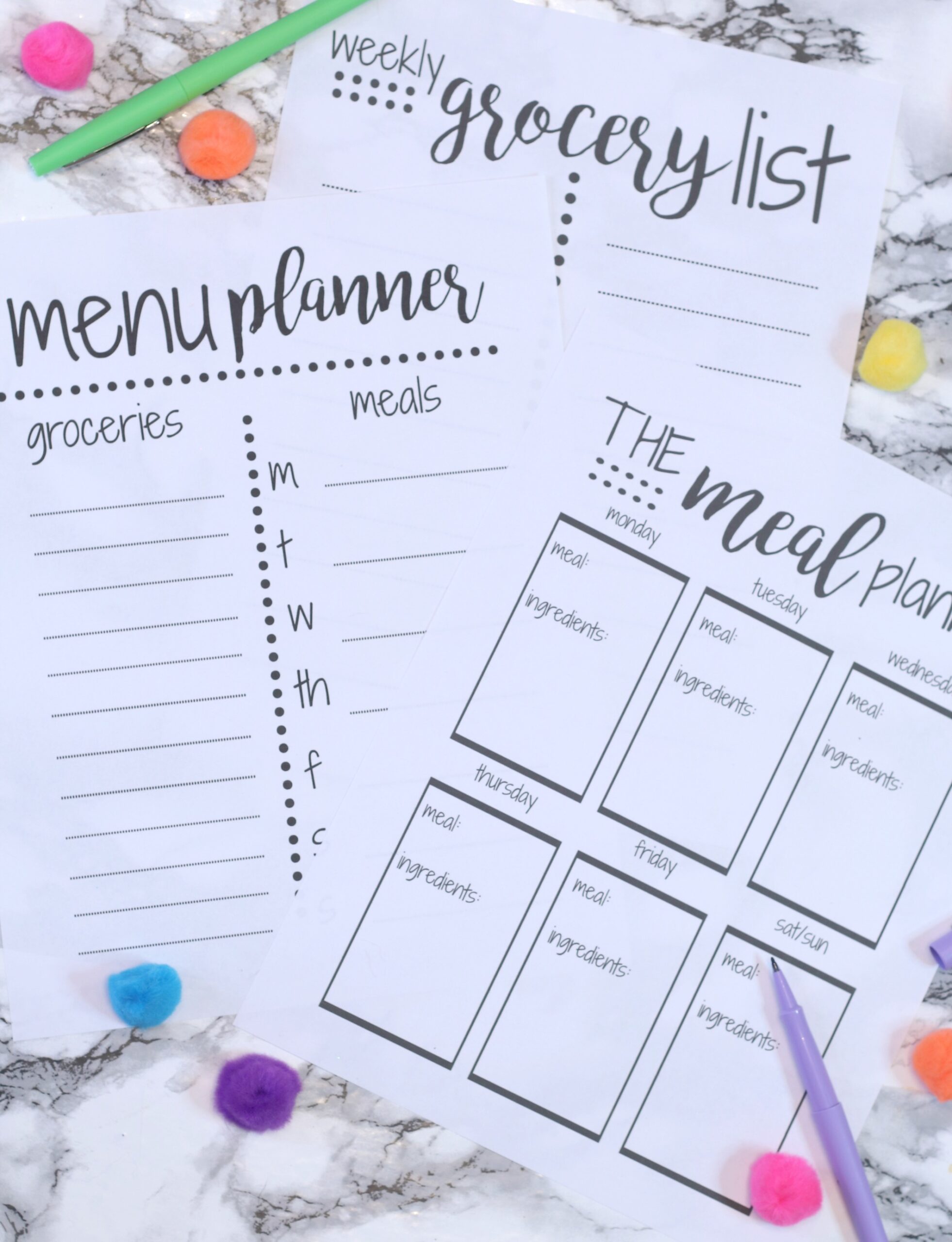 weekly menu template with grocery list