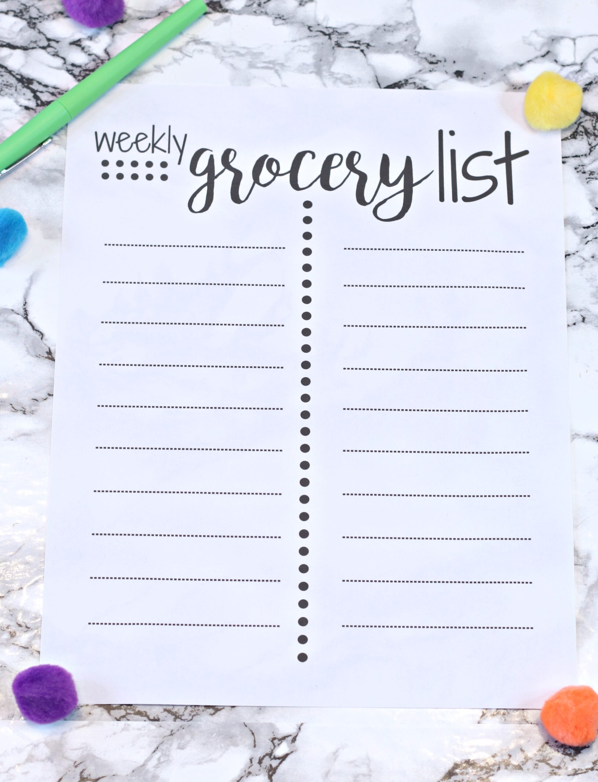 Master Grocery List Template